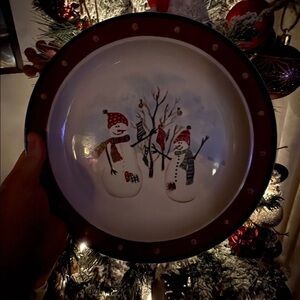 Festive Snowman Plate with Red Border